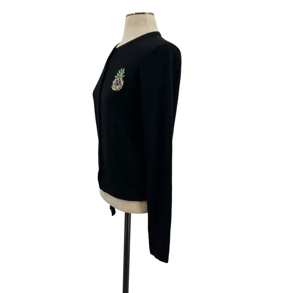 Le Superbe Embellished Cardigan Sweater Cashmere Pineapple Black‎ Size Medium